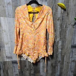 Tiger Mist Yellow Floral Ruffle Shorts Romper Jumpsuit